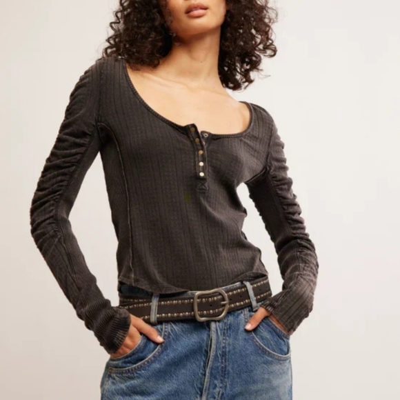 Free People Tops - Free People Charcoal Long Sleeve Top